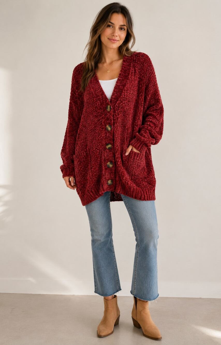 Shop The Mint Oversized Red Cardigan Sweater Folklore Cozy Lounge Boho Western S